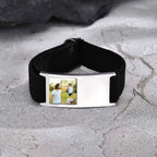 Engrave ID Bracelet for Boy Girls,Personalized Stainless Steel Fabric Elastic Bracelet,Family Photo Wristband Gift
