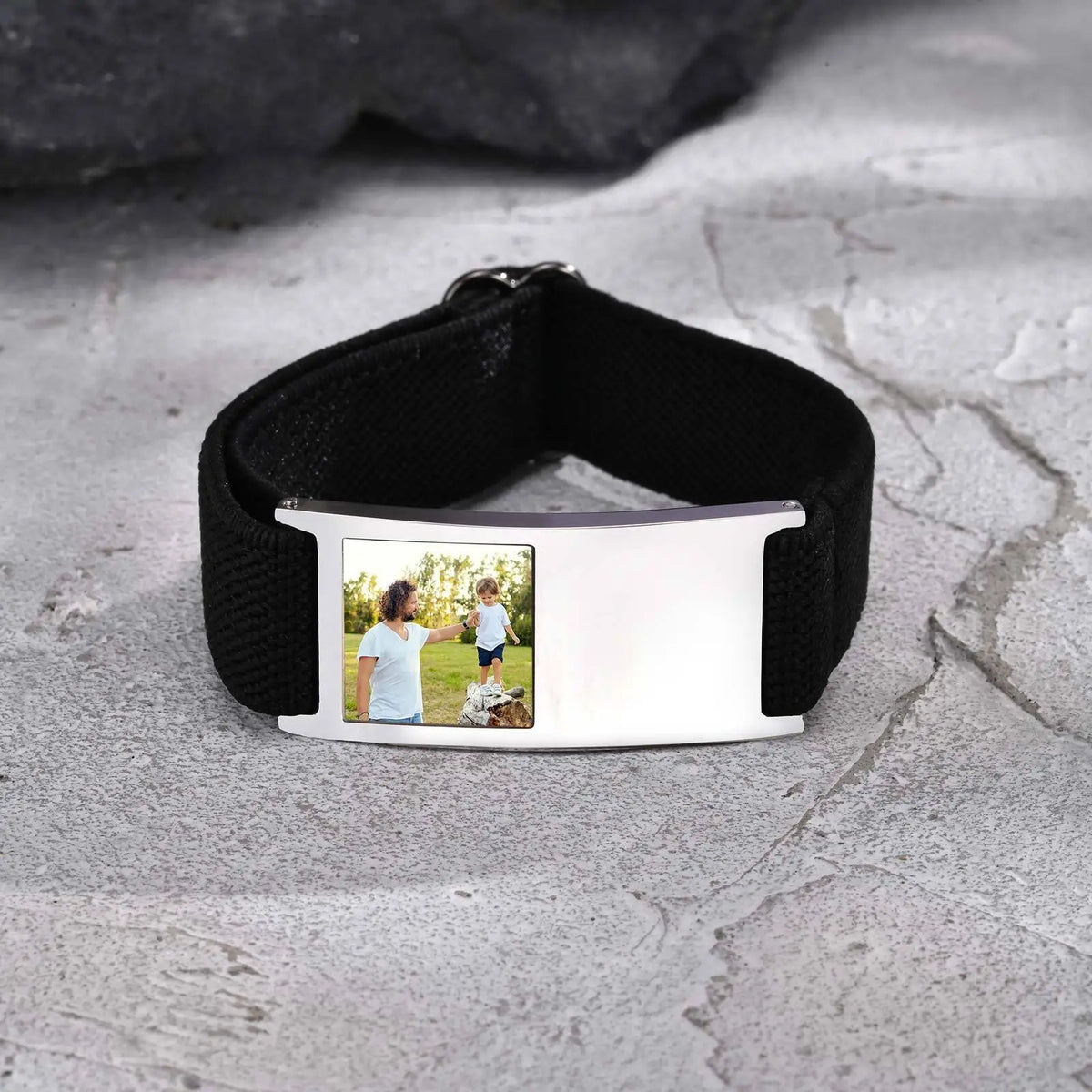 Engrave ID Bracelet for Boy Girls,Personalized Stainless Steel Fabric Elastic Bracelet,Family Photo Wristband Gift