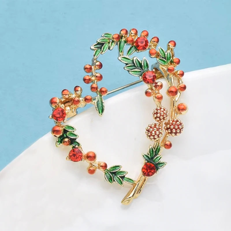 PENDRA Amorette 2-Color Enamel Fruit Heart Brooch