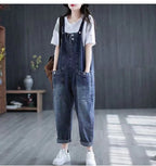 Minimalist jeans overalls women's spring new Korean version loose fit big pocket versatile trendy Harlan casual rompers