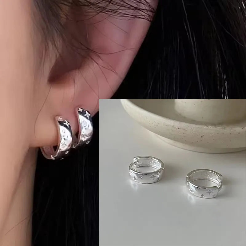 VENTFILLE 925 Sterling Silver Hoop Earring for Women Black Agate Hip Hop Versatile Big Bohemia Punk Jewelry Gift Dropshipping