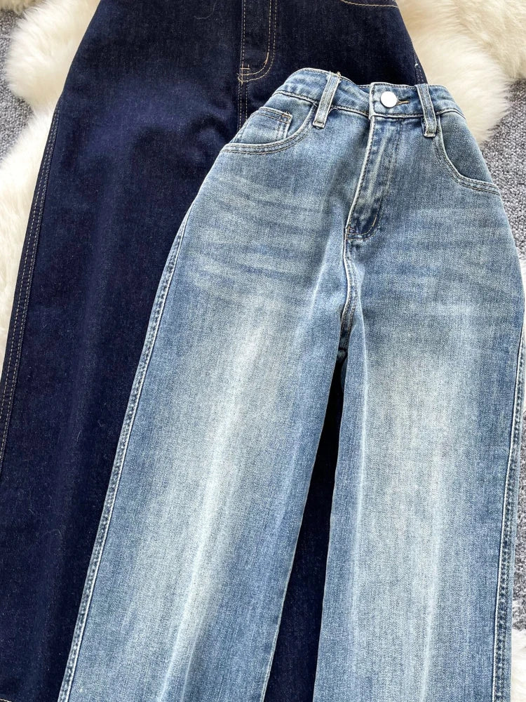 Korean style chic fashionable jeans women in 2026 spring fashion design sense spliced high waist retro nine cropped pants