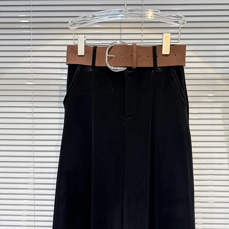 2025 winter new niche fashion solid color wide waistband drooping sensation and plush loose velvet wide leg pants