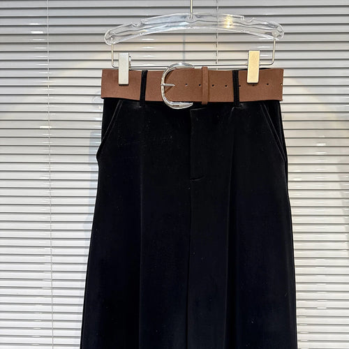 2025 winter new niche fashion solid color wide waistband drooping sensation and plush loose velvet wide leg pants