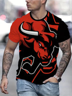 Bull Print Men's Oversized T-shirt Outdoor Sports Tees Street Fashion Men's Short Sleeves Summer Everyday Casual Men's Tops