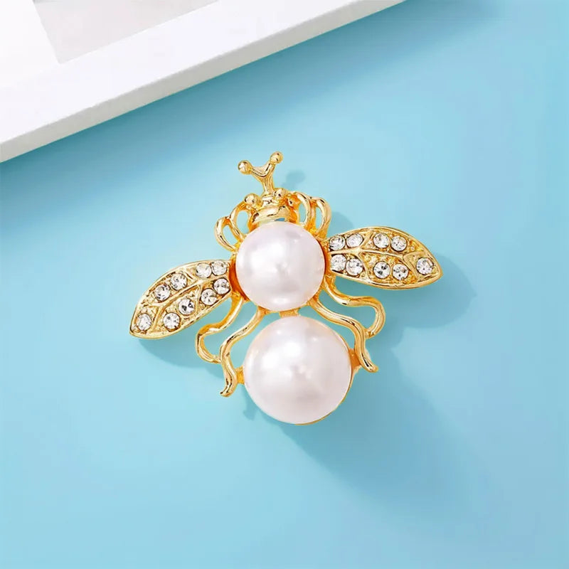 Wuli&baby Classical Pearl Bee Brooches For Women Unisex Rhinestone Insects Animal Party Casual Brooch Pins Gifts