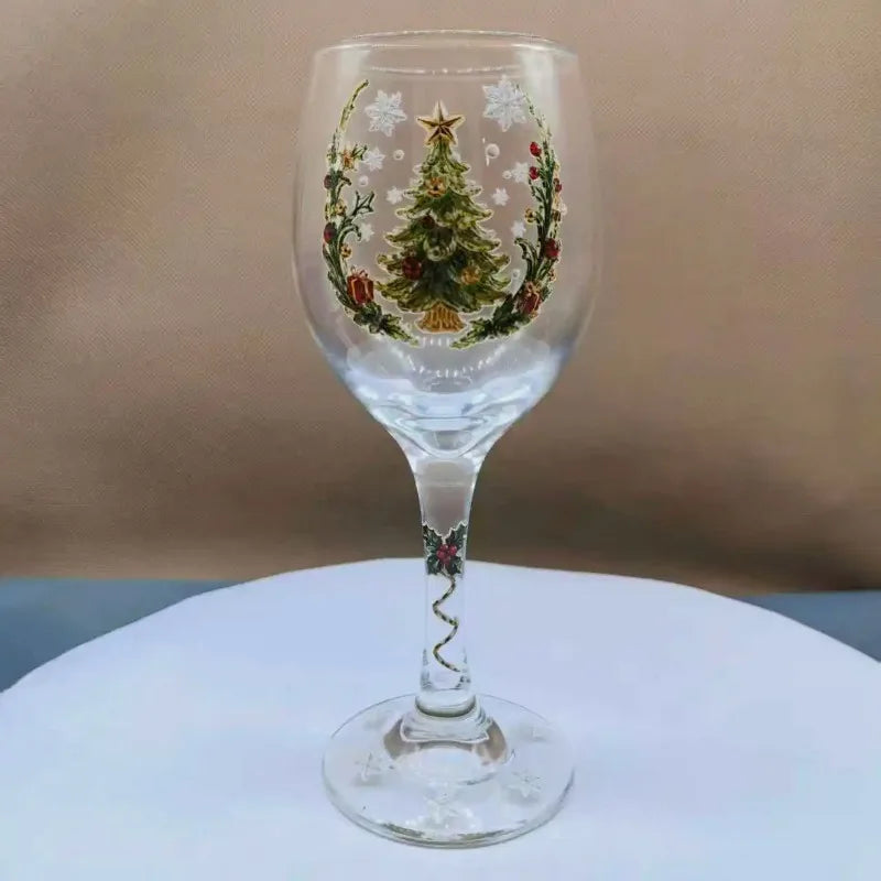 PENDRA Santa Christmas Pattern Clear Wine Goblet