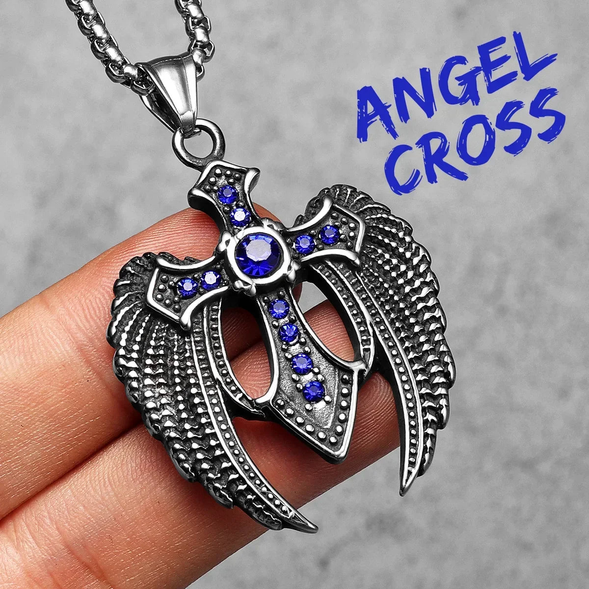 PENDRA Angel Wing Cross Steel Necklace