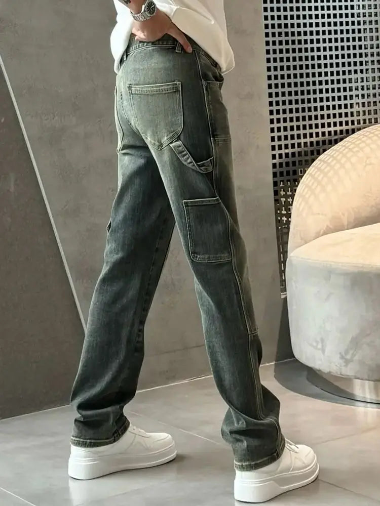 Spring Summer New Vintage Casual Slimming Straight-Leg Pants Washed Loose Micro-Cone Workwear Jeans for Men Man Clothes