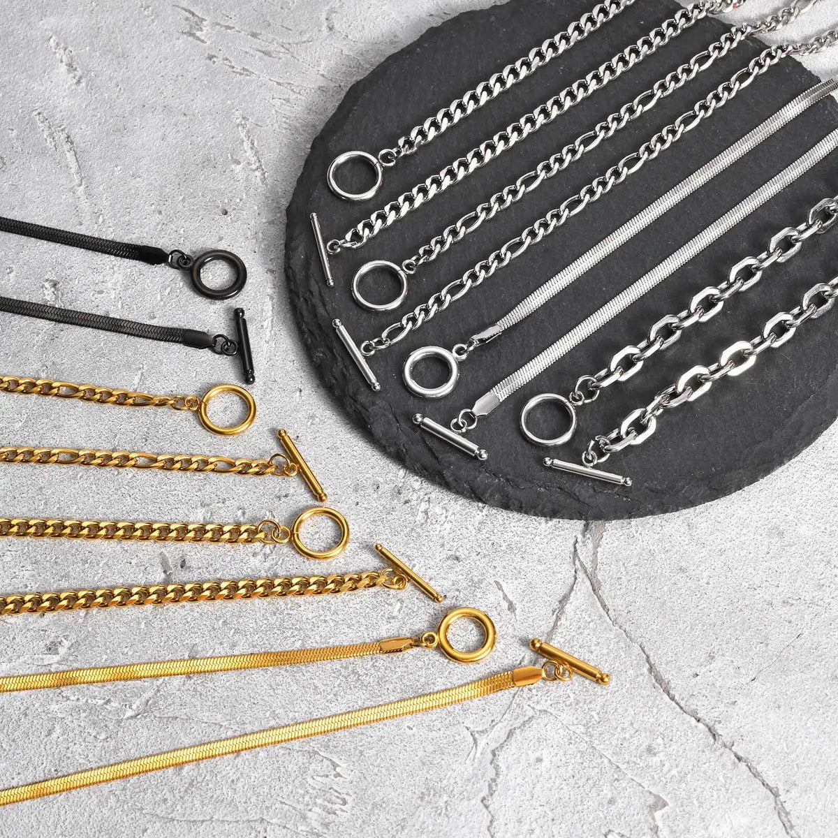 Men's Chain Necklace,Stainless Steel Cuban Chain Figaro Chain Collar,Classic Basic Gold Black Silver Color Chain