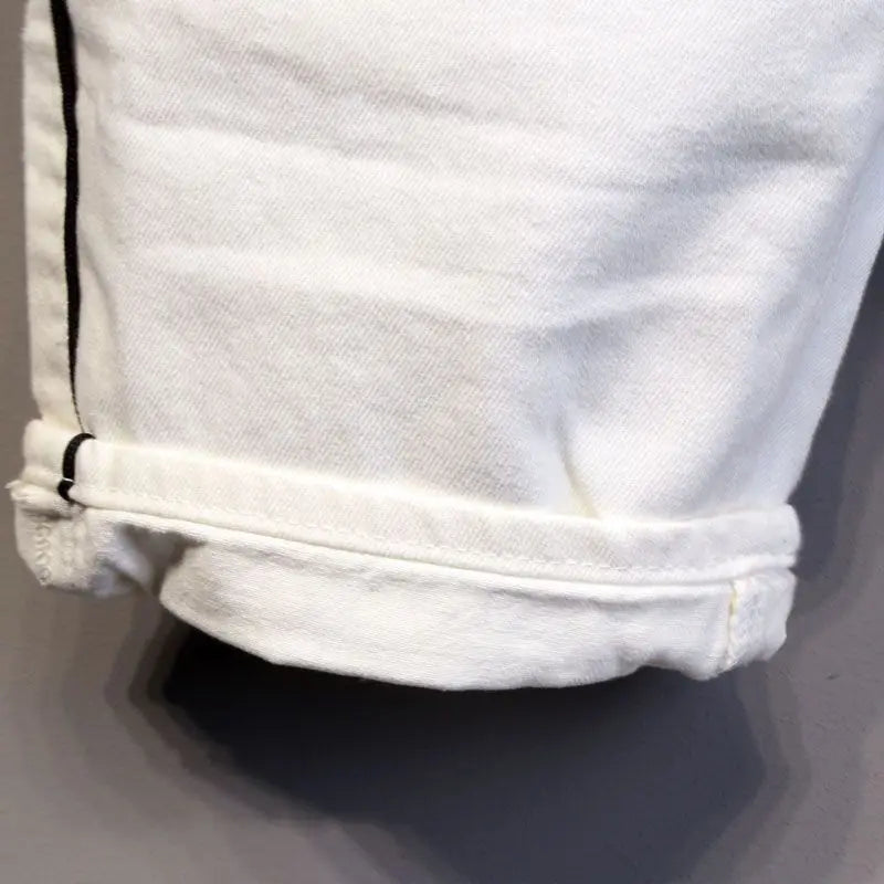 Summer Thin Luxury Designer Slim-Fit Men's Jeans Shorts Boyfriend White Color Striped Street Wear Cotton Casual Short Trousers