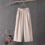 Female 2025 High Quality Loose Trousers Summer Elastic Waist Women's Pants Casual Solid Cotton Linen Ankle Length Pants
