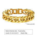Gold Plated Men's Chunky Chain Bracelet,Stainless Steel Thick Cuban Chain Wristband,Hip Hop Punk Luxury Jewelry Gift for Him