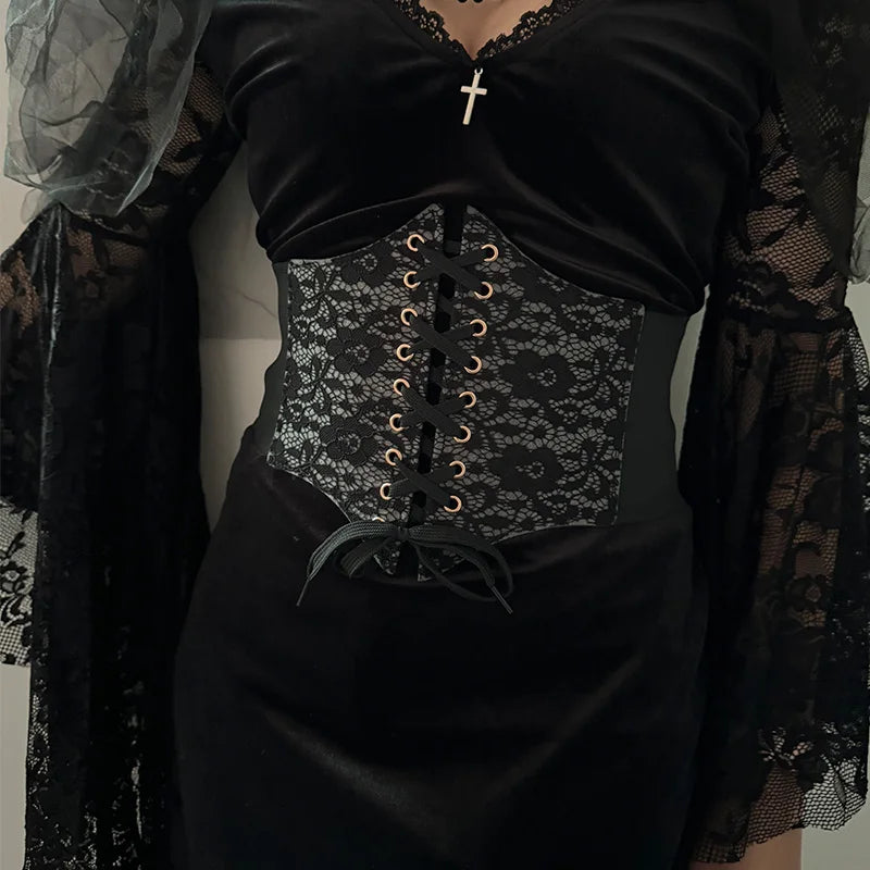PENDRA Bellaelle Black Floral Gothic Corset Belt