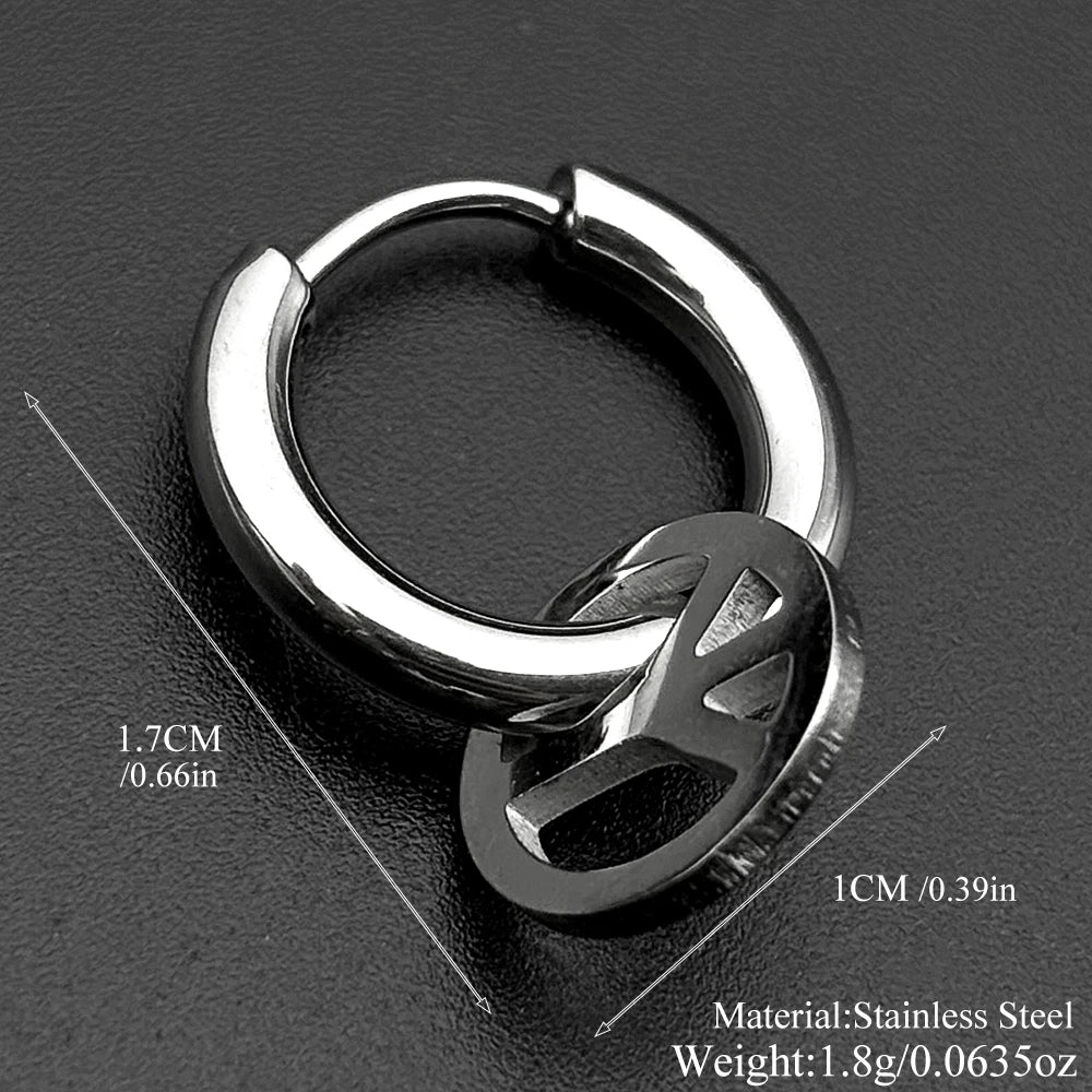 1pcs Punk Peace Sign Stainless Steel Stud Earring For Men Women Gothic Cool Prevent Allergy Puncture Ear Ring Jewelry
