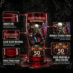 Iron Maiden 50th Anniversary Themed Pint Glass Heavy Metal Rock Band Inspired Beer Cup Collectible Drinkware for Bar Home Party