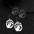 Hip Hop Animal Paw Bear Head Drop Earring for Women Stainless Steel Silver Black Color Hollow Earrings Jewelry E3492S06