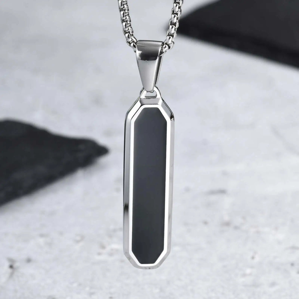 Stylish Men's Black Enamel Necklace,Stainless Steel Geometric Square Small Dogtags Necklace,Anniversary Birthday Father Gift
