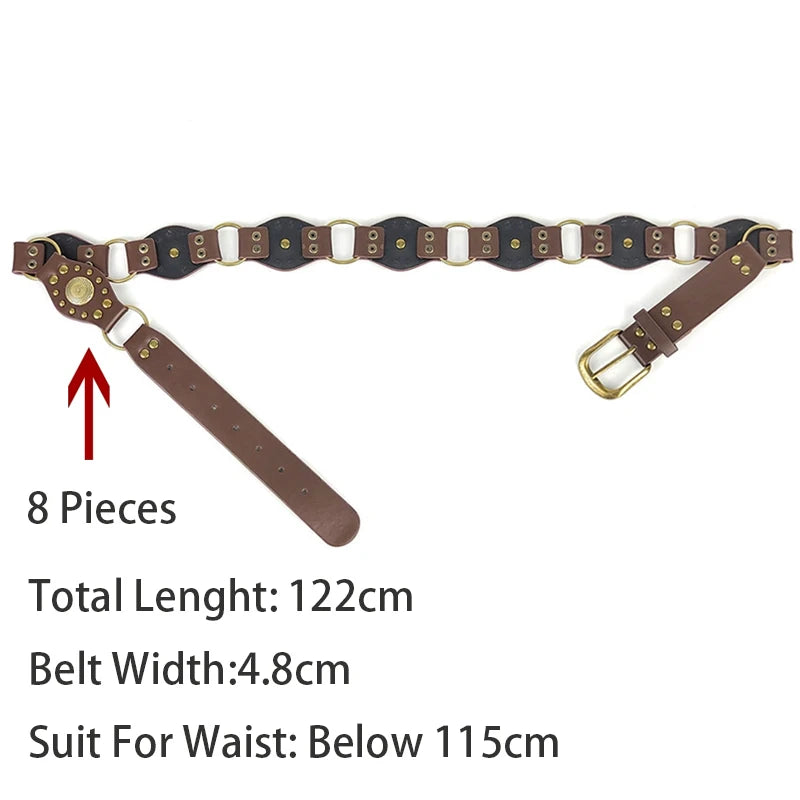 Western Cowboy Belt For Women New American Plus Size Vintage Brown Rivet Belt High-Quality Versatile Denim Belt With Ins Style
