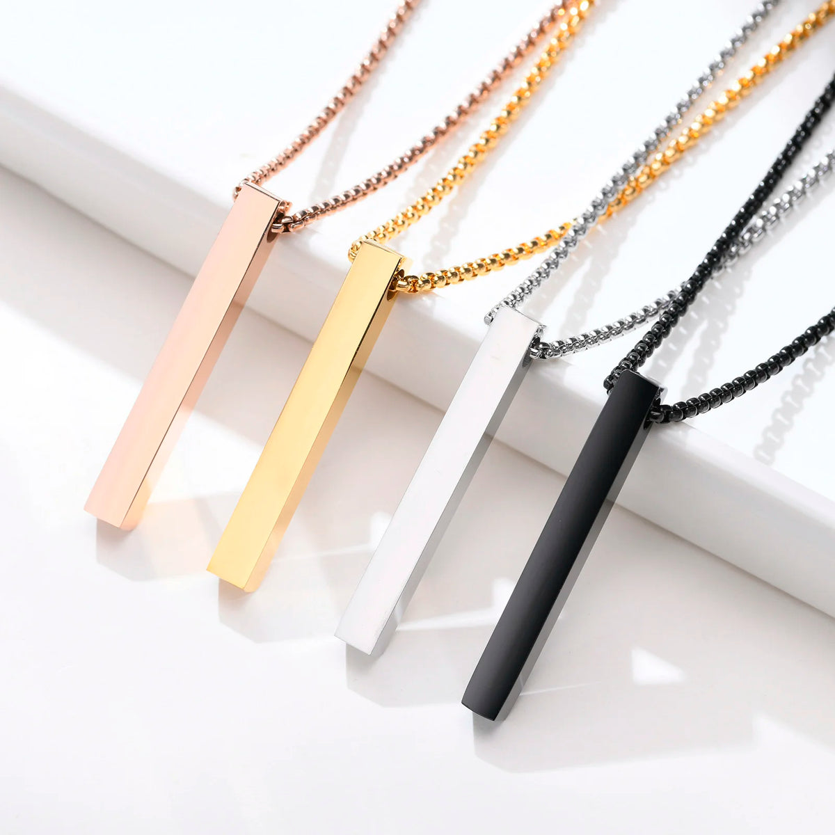 Personalized 1-4 Sides Pillar Necklace for Men Women,Stainless Steel Rectangle Vertical Bar Pendant Necklace Gifts