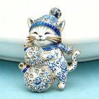 PENDRA Lightspark 2-Color Enamel Christmas Cat Brooch