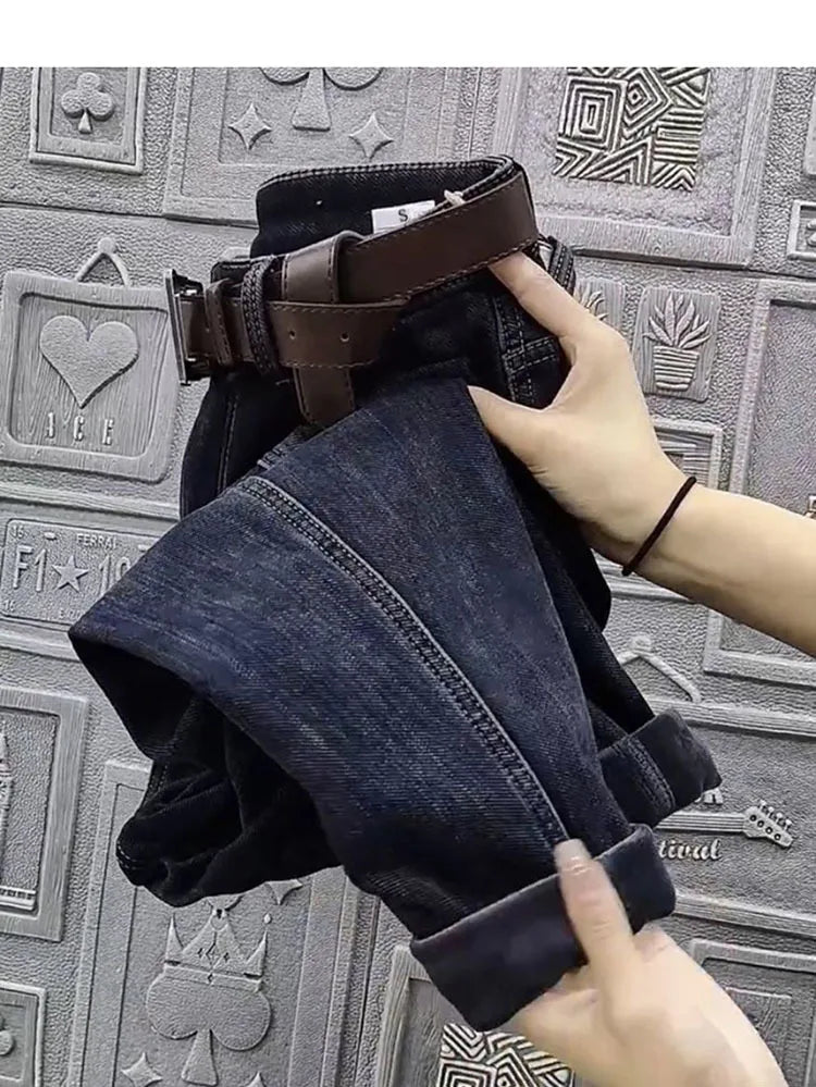 Autumn Winter High Waist Straight Jeans Women Loose Fit Stretch Haren Denim Pants Vintage Ladies Ankle-Length Jeans Pants 5XL