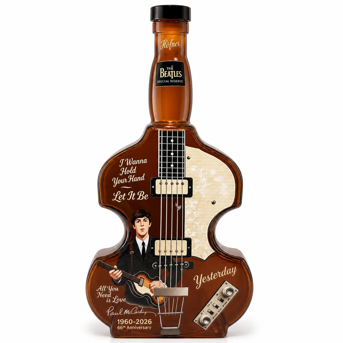 Paul McCartney The Beatles Glass Whiskey Decanter 350ml Guitar Shape Sticker Craft Liquor Bottle Music Fan Collection Gift
