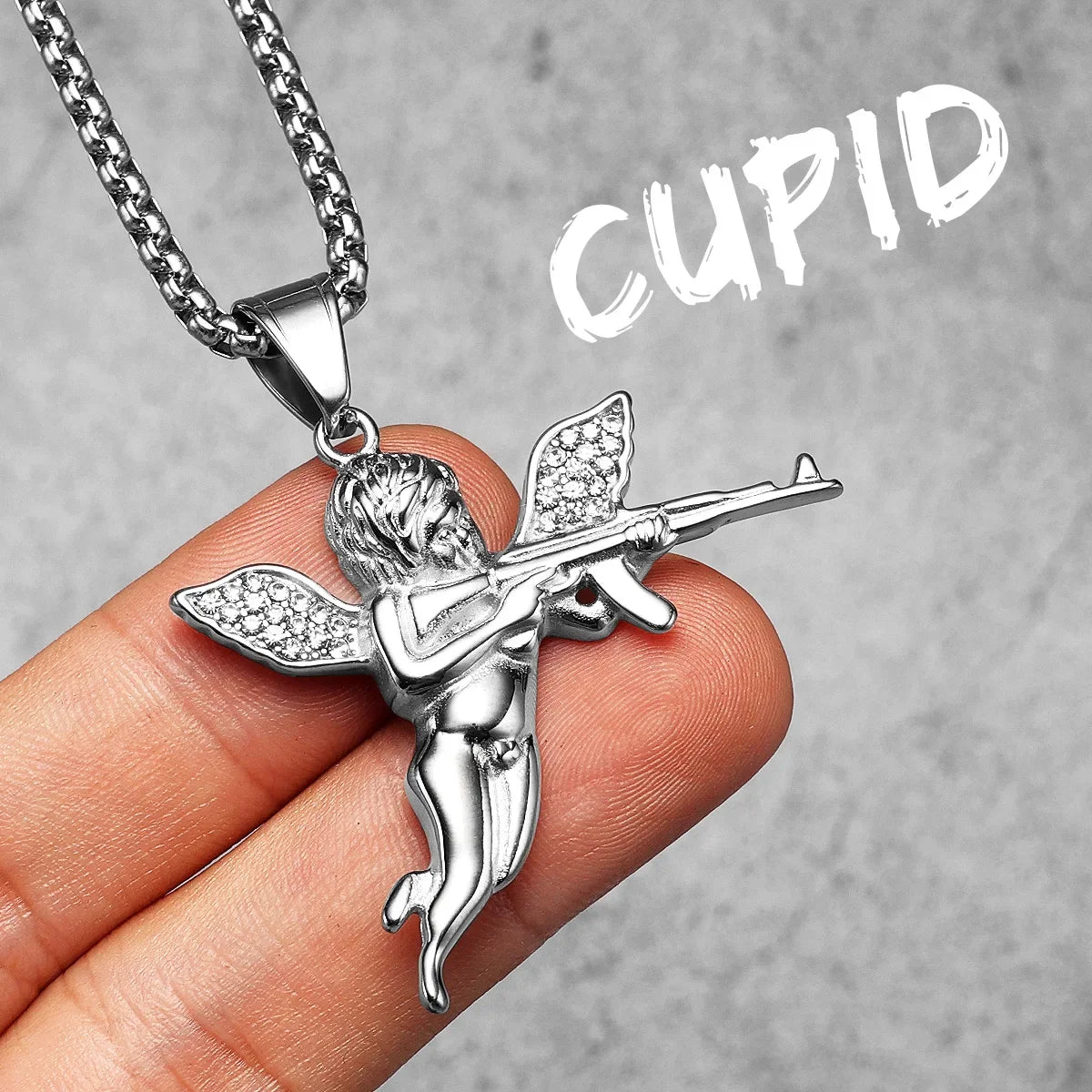 PENDRA Angel Cupid Gun Steel Necklace