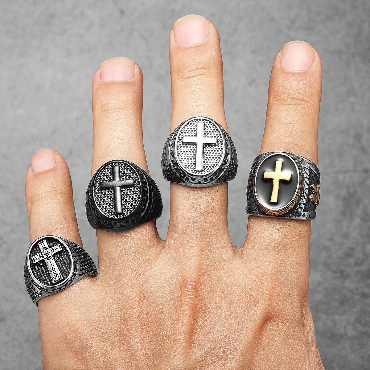 PENDRA Praying Hands Cross Steel Ring