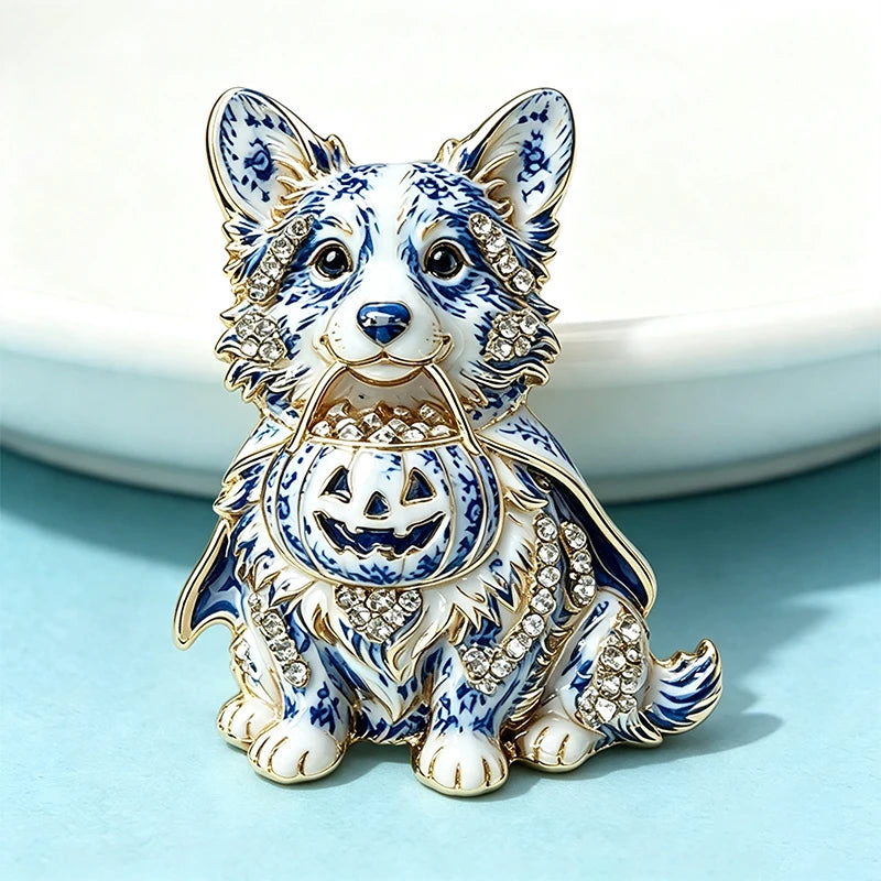 PENDRA Pumpkin Corgi Halloween Animal Brooch