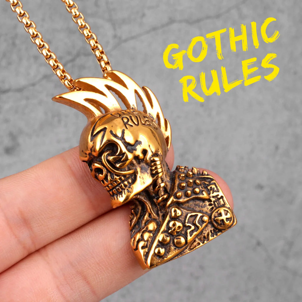 Gothic Rules Skull Punk Rock Hiphop Men Necklaces Pendants Chain for Boy Male Stainless Steel Jewelry Creativity Gift Wholesale