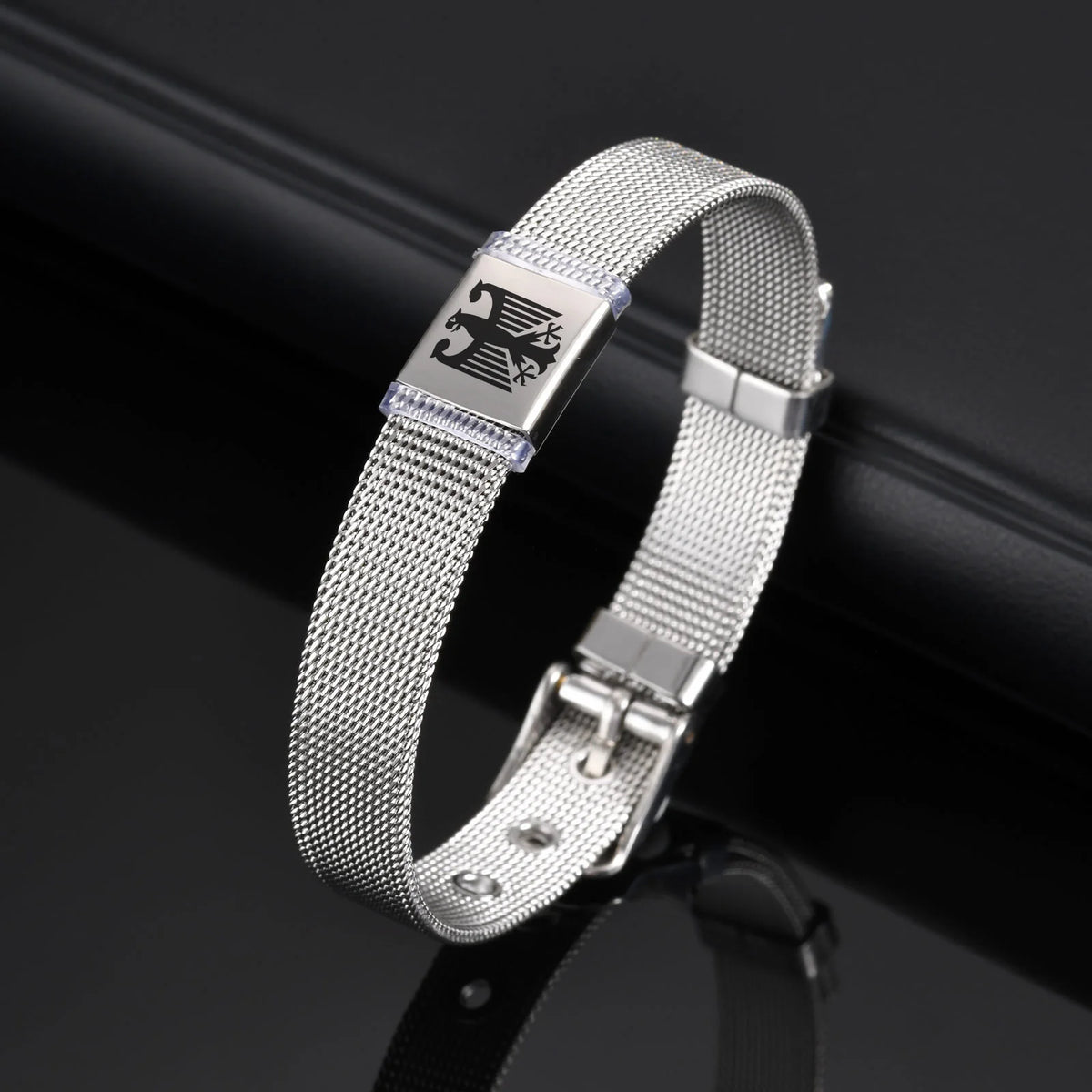 German Eagle Bracelet for Men Boys,Stainless Steel Mesh Adjustable Wristband,Germany Jewelry Gift