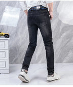 Original Brand Men's Clothing Autumn and Winter New Trend Letter Embroidered Jeans Men's Slim Fashion Korean Elastic Trousers