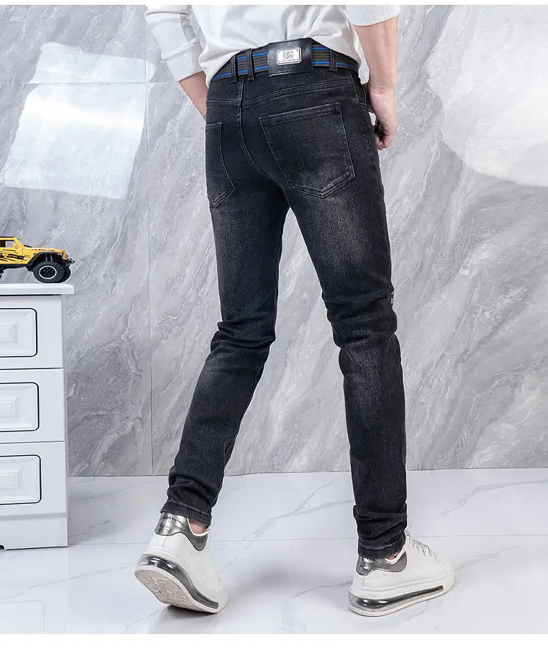 Original Brand Men's Clothing Autumn and Winter New Trend Letter Embroidered Jeans Men's Slim Fashion Korean Elastic Trousers