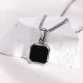 Black Square Necklaces for Men Boys,Stainless Steel Necklaces with Rope/Cuban/Figaro/Box Chain Collar,Stylish Jewelry Gifts