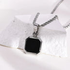 Black Square Necklaces for Men Boys,Stainless Steel Necklaces with Rope/Cuban/Figaro/Box Chain Collar,Stylish Jewelry Gifts