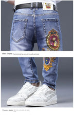 Spring Autumn Harajuku Fashion Art Craft Graphical Paintings 2000s Streetwear Male Slim Boyfriend Stylish Pants Denim Jeans Men