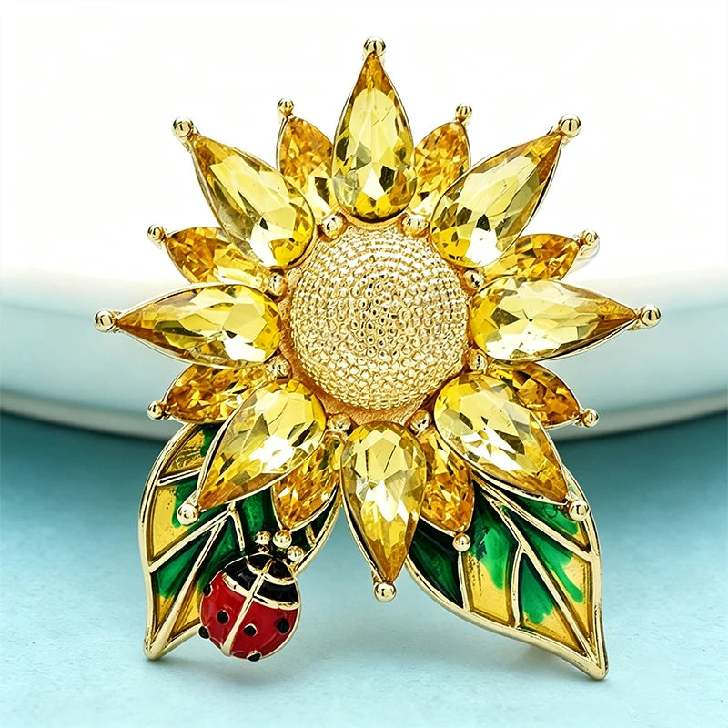 PENDRA Solaria Crystal Sunflower Brooch
