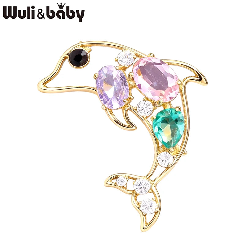 Wuli&baby Cute Crystal Animal Brooches For Women 6-design Starfish Shell Dolphin Rabbit Swallow Brooch Pins Fashion Gifts