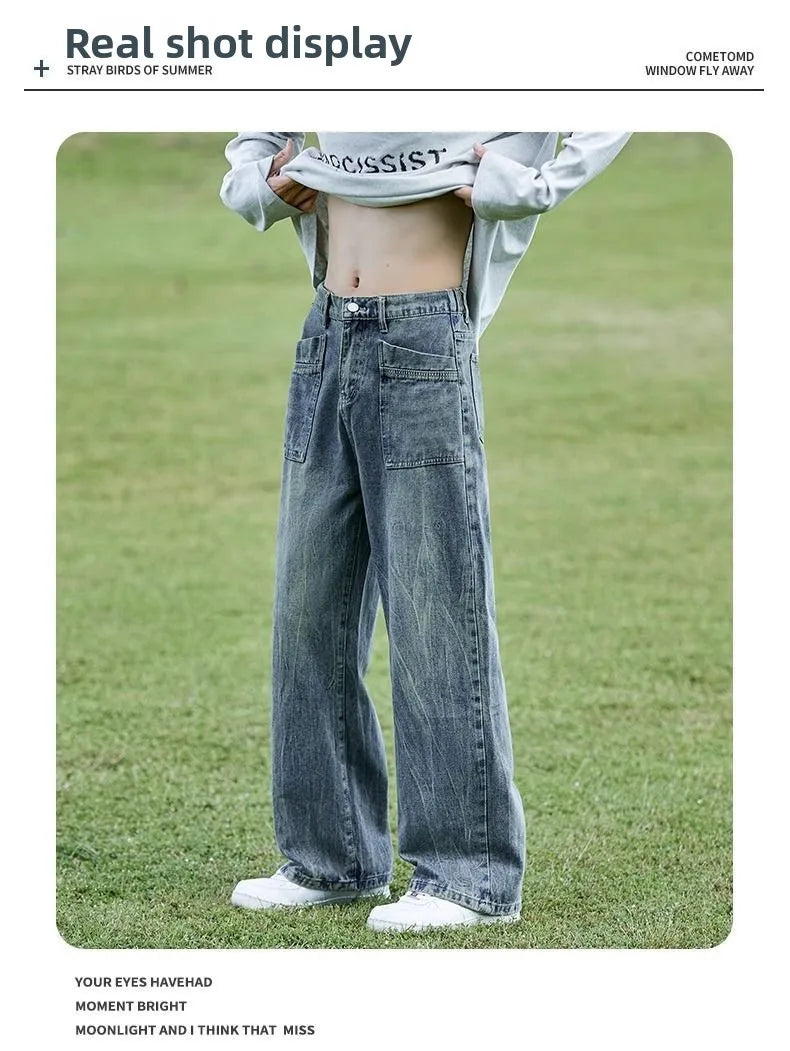PENDRA Washed Cracked Brand Jeans