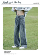 Retro Washed Cracked Jeans Men's Trendy Brand Ruffian Handsome High Street Pants Loose Straight Trousers Baggy Jeans for Man