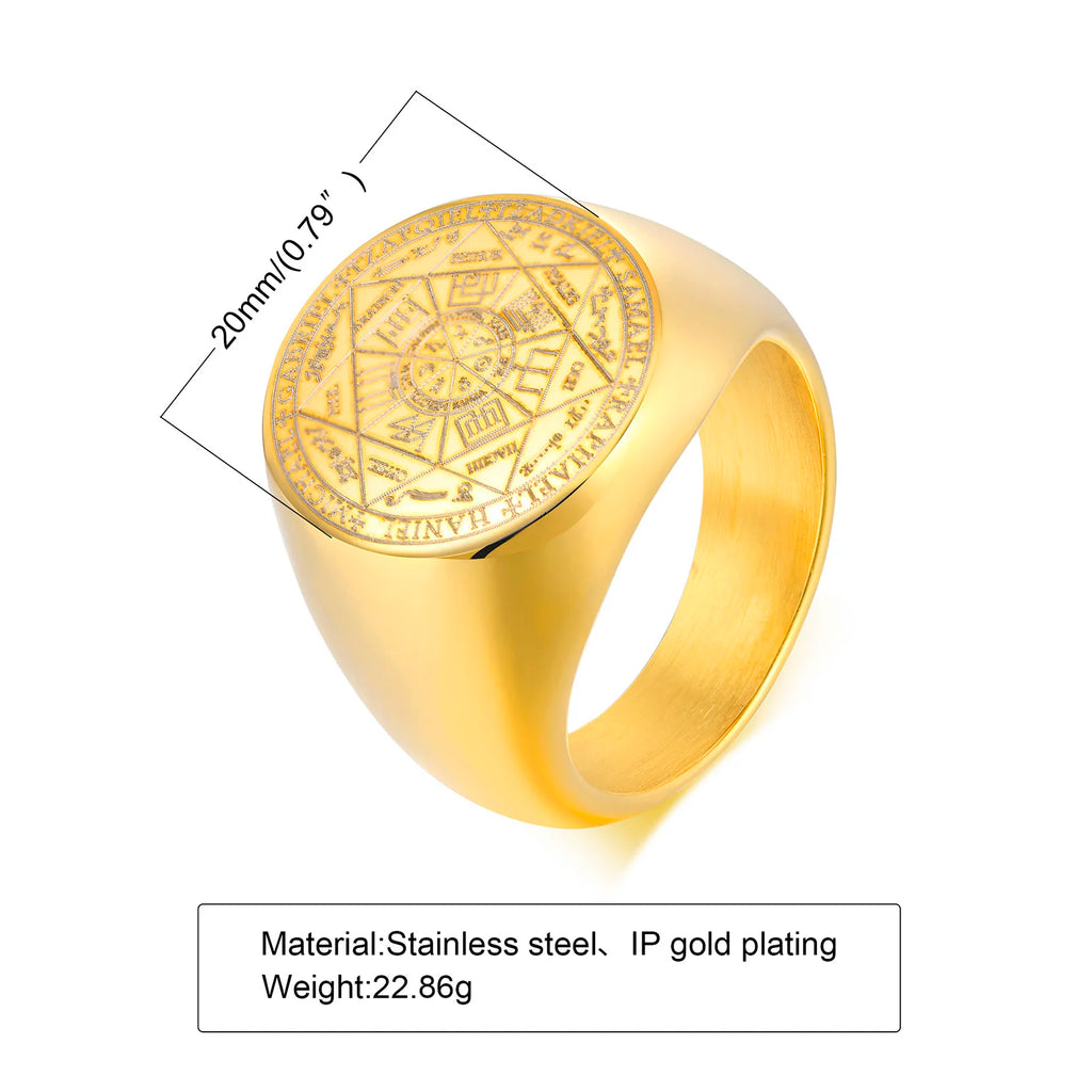 Men Signet Rings, Mens Amulet Ring,Solomon's Secret Seal Horse Seal of the seven archangels Stainless Steel Ring Jewelry