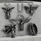 Angel Wing Pray Amulet Stainless Steel Men Necklaces Pendant Chain Punk New in For Couple Women Fashion Jewelry Gifts Wholesale