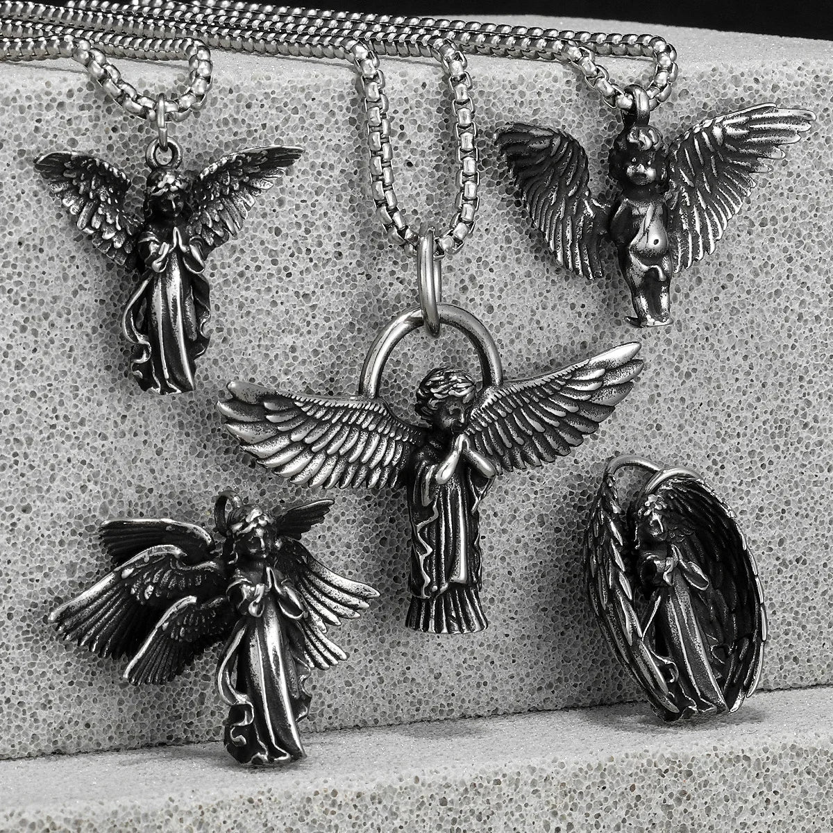 Angel Wing Pray Amulet Stainless Steel Men Necklaces Pendant Chain Punk New in For Couple Women Fashion Jewelry Gifts Wholesale
