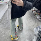 Korean Popular Clothes 2026 High Street Niche Design Zipper Split Fork Straight Jeans Trendy Micro Pull Pants Men Clothes Man