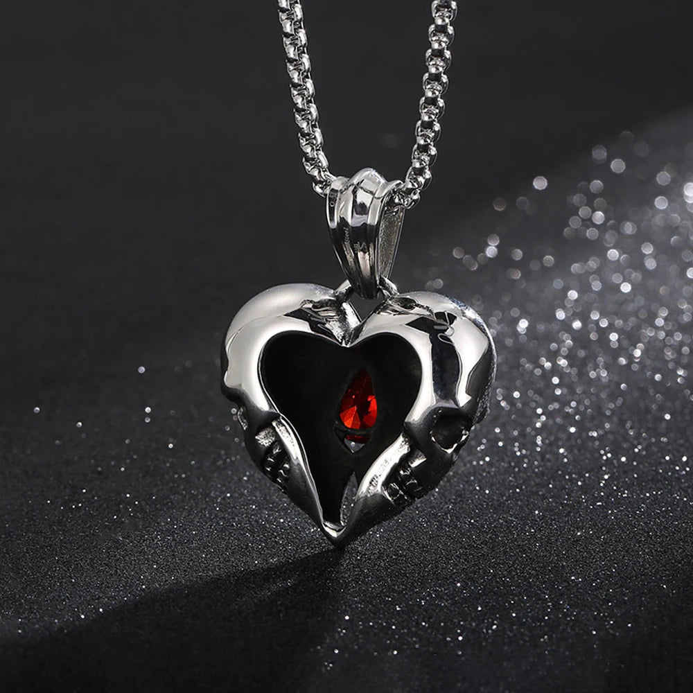 PENDRA Skullheart Stainless Steel Skull Heart Ring