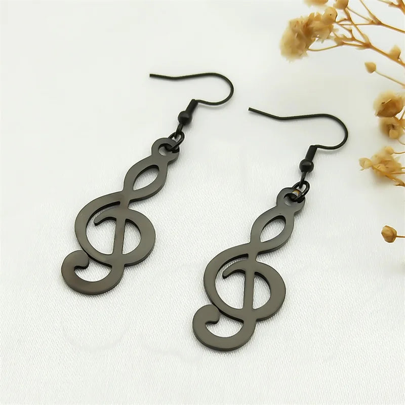 Simple Punk Music Note Stainless Steel Earrings For Women Gold Color Charms Hip Hop Music Party Gift Jewelry E1132S06