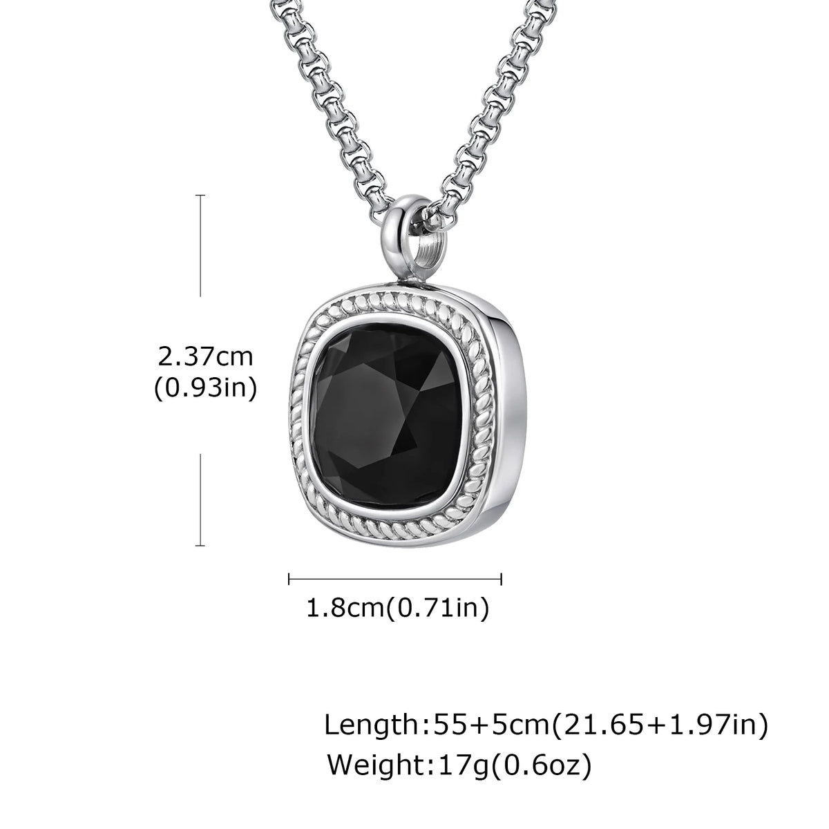 Stylish Geometric Necklace for Men Boys,Stainless Steel Black Glass Natural Stone Square Pendant,Original Design Male Gifts