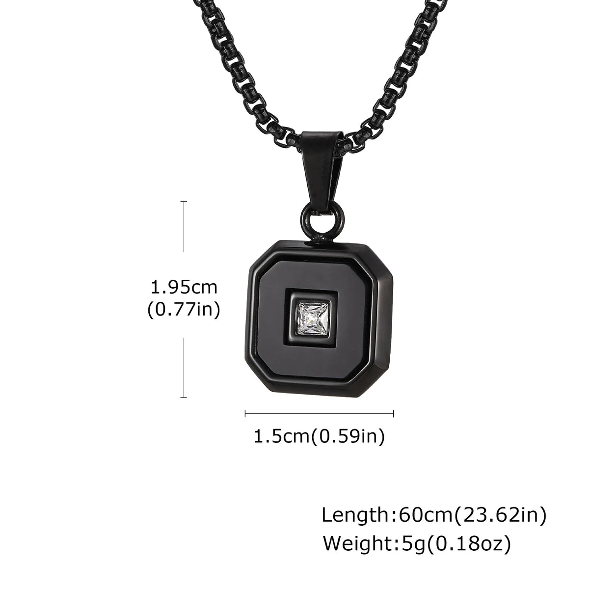 Stylish Square Pendant Necklaces for Men,Small Geometric Natural Stone Stainless Steel Pendant,Center Zircon Collars Gift