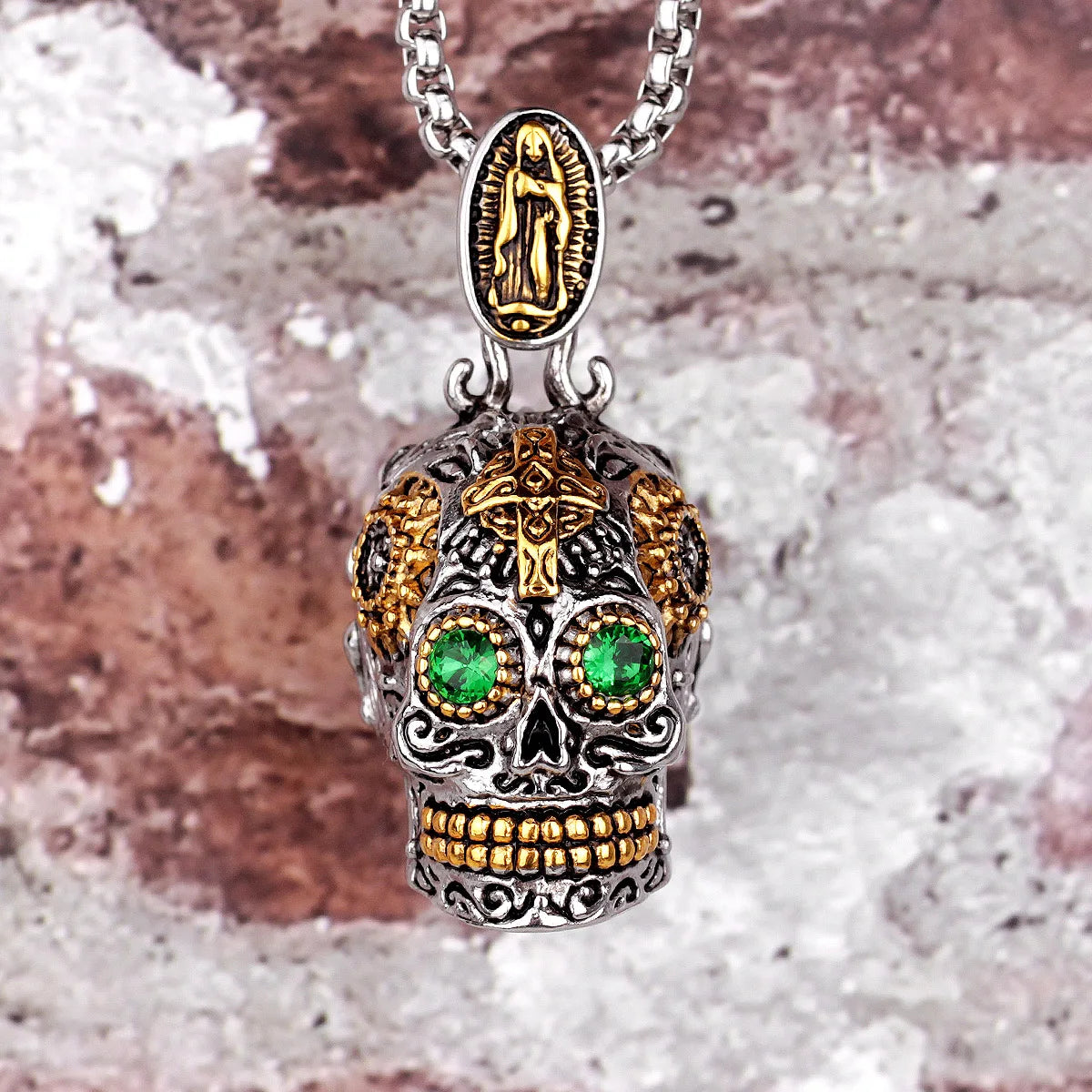 PENDRA Steampunk Skull Cross Steel Necklace